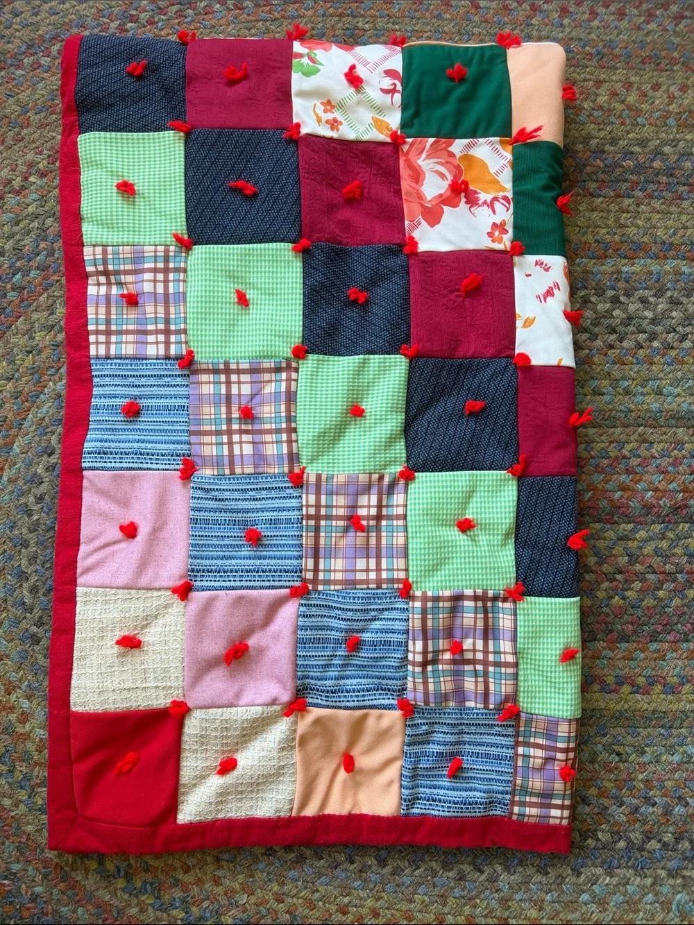 VTG Handmade Granny Square Patchwork Twin Bed Throw Blanket Quilt